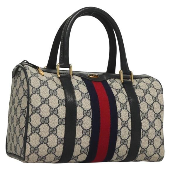 GUCCI GG Supreme Sherry Line Hand Bag Pvc Navy Gold Red 69 02 006 - Picture 1 of 16